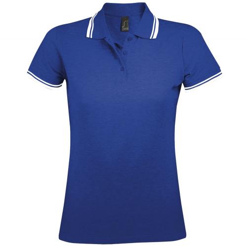Рубашка поло женская Pasadena Women 200 с контрастной отделкой ярко-синяя с белым, размер L
