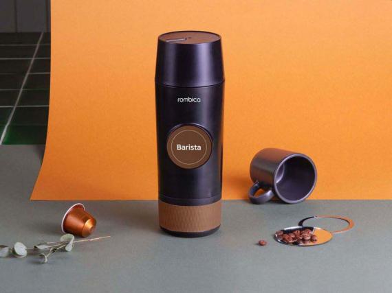 Портативная кофемашина «Barista» c быстрой зарядкой с логотипом Rombica