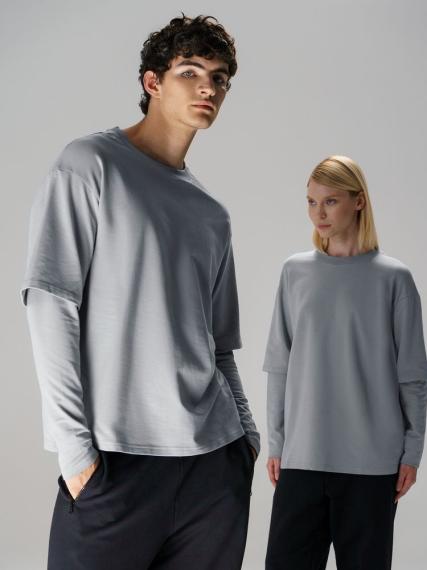 Футболка оверсайз с двойным рукавом Kosmos, светло-серая, размер XS/S