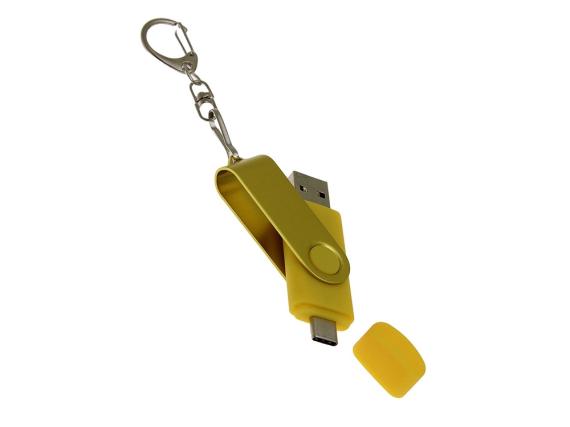 USB 2.0- флешка на 64 Гб с поворотным механизмом и дополнительным разъемом Type-C