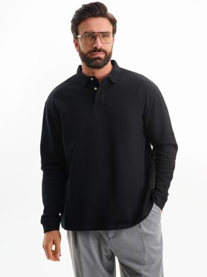Рубашка поло оверсайз с длинным рукавом Heritage, черная, размер 3XL