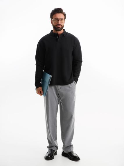 Рубашка поло оверсайз с длинным рукавом Heritage, черная, размер 3XL