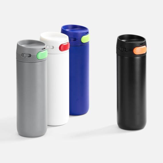 Термостакан X1 с цветной кнопкой, серый с оранжевым