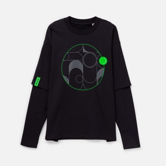 Футболка оверсайз с двойным рукавом Kosmos, черная, размер XL/XXL