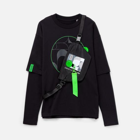 Футболка оверсайз с двойным рукавом Kosmos, черная, размер XL/XXL